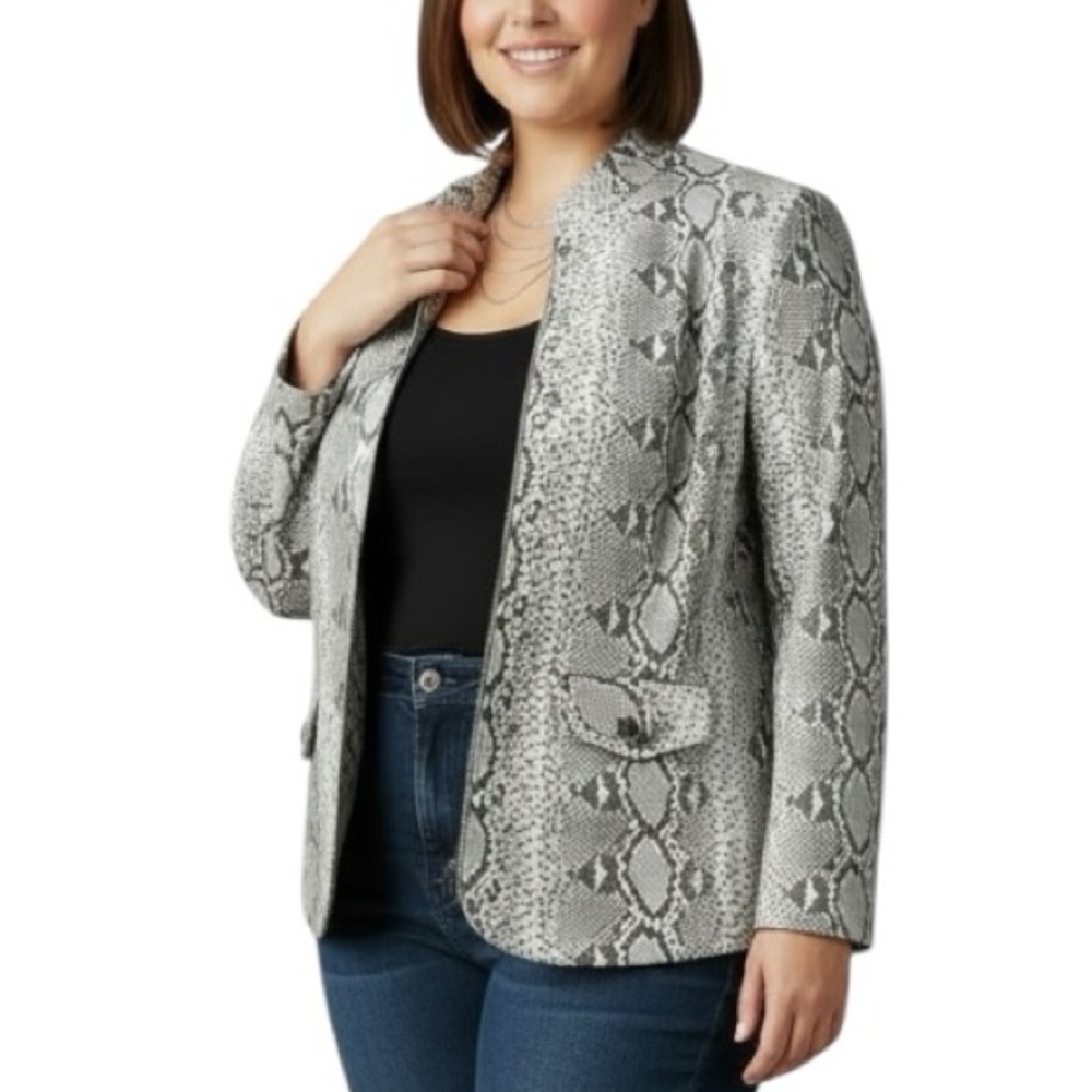 Alfred Dunner 14 Faux Gray Black Trendy Faux Snakeskin Blazer Jacket
